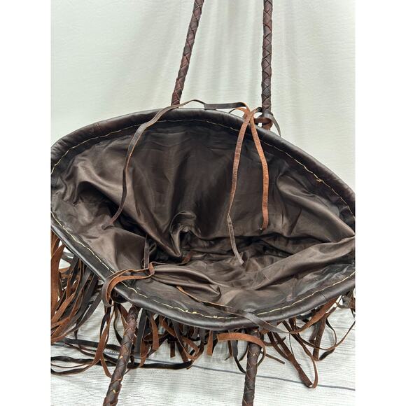 Z&L Straw Woven Fringe Brown Beige Raffia Braided Strap Boho Shoulder Tote NWT - Picture 4 of 8